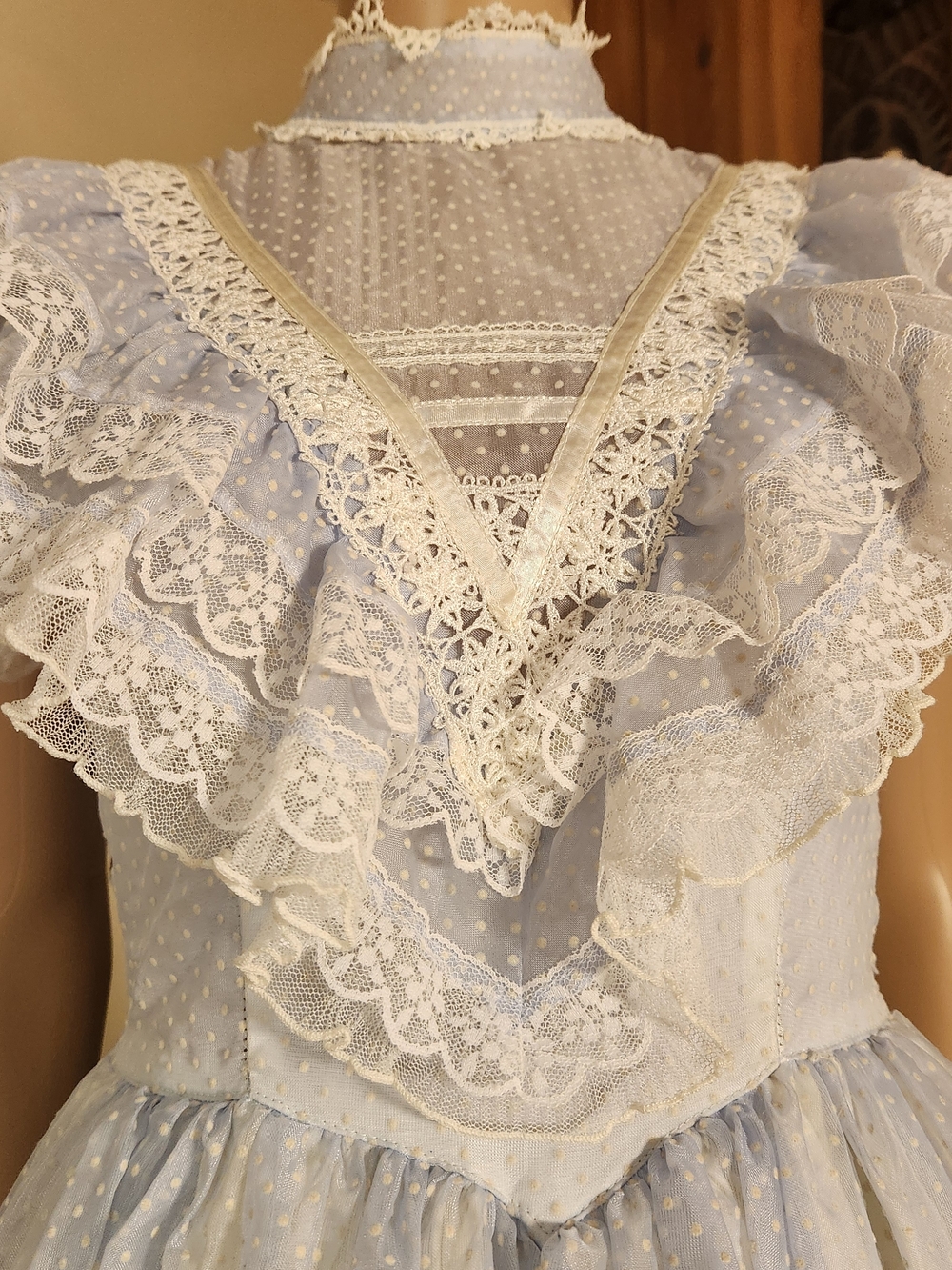 Vtg Gunne Sax Light Blue Dotted Swiss Prairie Maxi Dress | XS | Near Mint - Picture 8 of 12